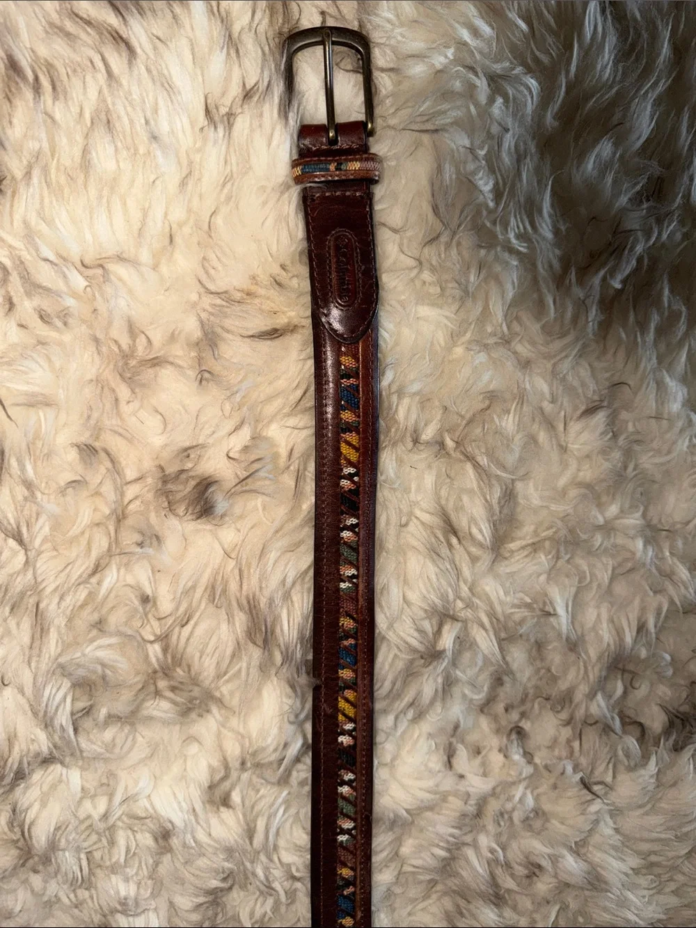 Vintage Columbia oil Brown Leather native Woven Accents golf 38 belt western